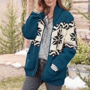 Sundance Jorunn Nordic Boyfriend Cardigan Sweater Canadian Style S/M MSRP $228